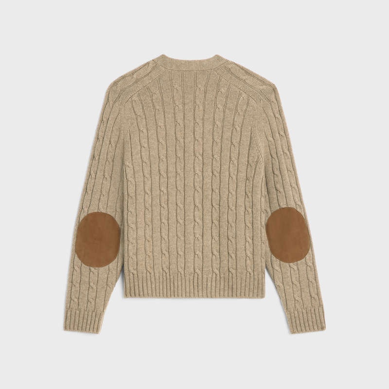 Celine Cable-knit Triomphe Cardigan In Cashmere Gebreide Kleding Lichtgrijs Bruin | CL-592084