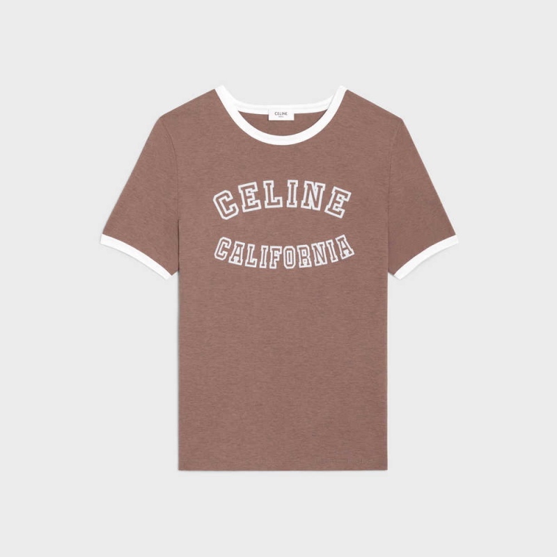 Celine California 70 S In Katoenen Jersey T-shirt Bruin | CL-592776