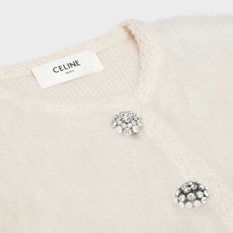 Celine Cardigan In Brushed Mohair Gebreide Kleding Wit | CL-592699