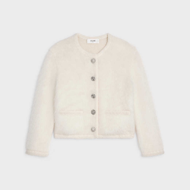 Celine Cardigan In Brushed Mohair Gebreide Kleding Wit | CL-592699