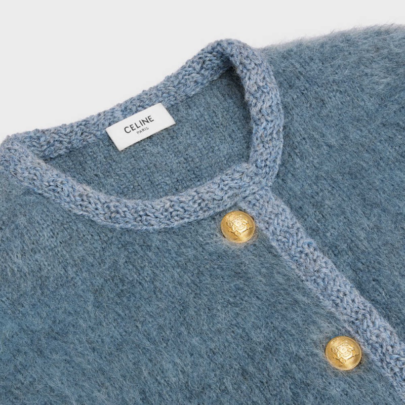 Celine Cardigan In Brushed Mohair Gebreide Kleding Blauw | CL-592697