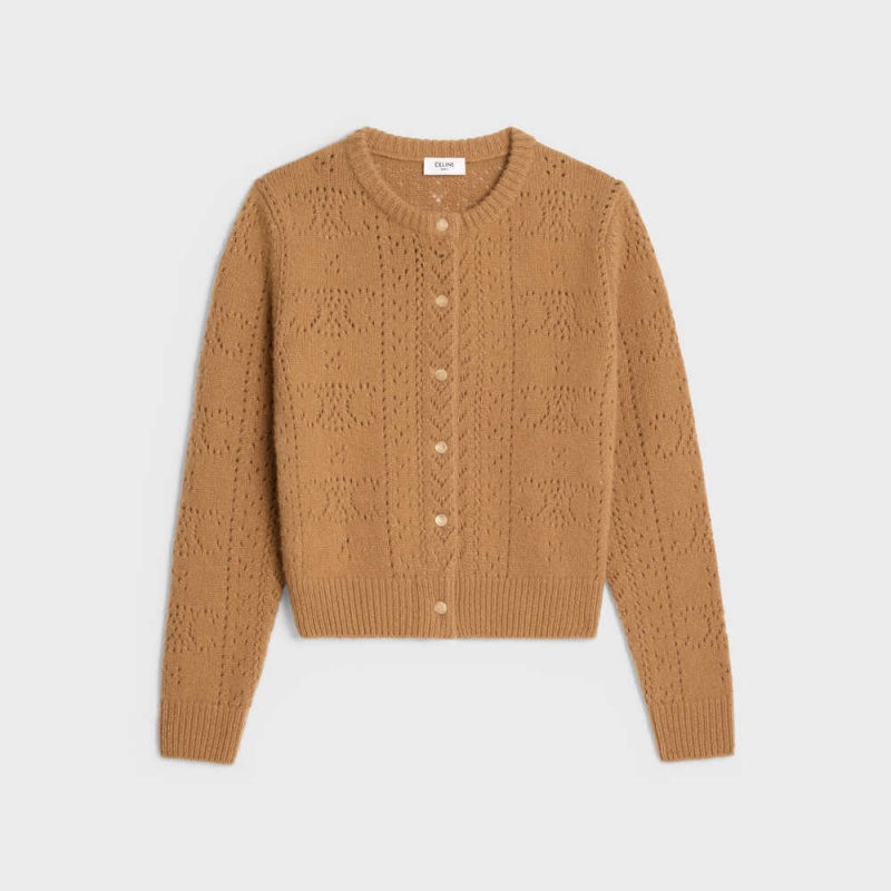 Celine Cardigan In Cashmere And Silk Pointelle Gebreide Kleding Bruin | CL-592690