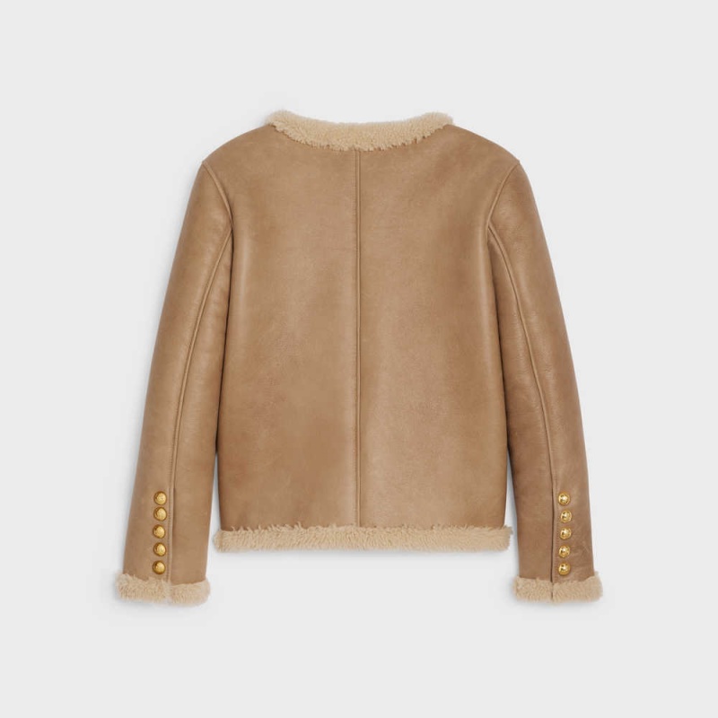 Celine Cardigan In Curly Shearling Leather Bruin Room | CL-592615