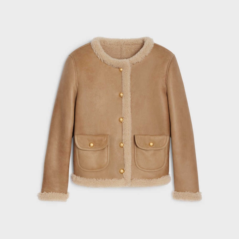 Celine Cardigan In Curly Shearling Leather Bruin Room | CL-592615