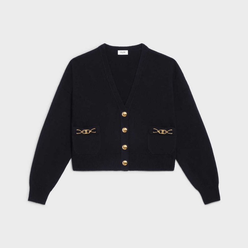 Celine Cardigan With Gourmette In Heritage Cashmere Gebreide Kleding Zwart | CL-592701