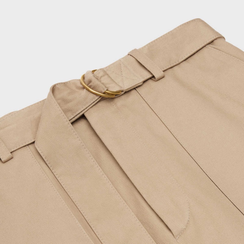 Celine Cargo In Katoenen Gabardine Korte Broek Beige | CL-592741