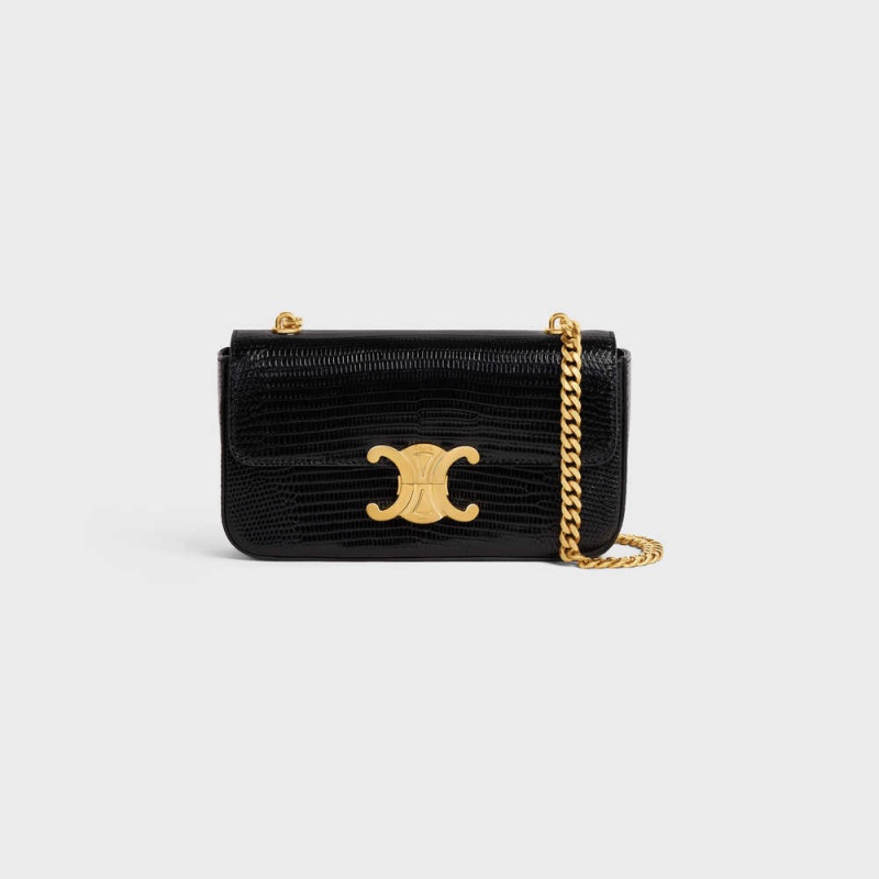 Celine Chain Shoulder Bag In Lizard Triomphe Zwart | CL-593234