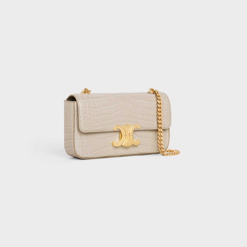 Celine Chain Shoulder Bag In Niloticus Crocodile Triomphe Lichtbeige | CL-593237