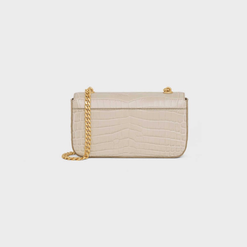 Celine Chain Shoulder Bag In Niloticus Crocodile Triomphe Lichtbeige | CL-593237