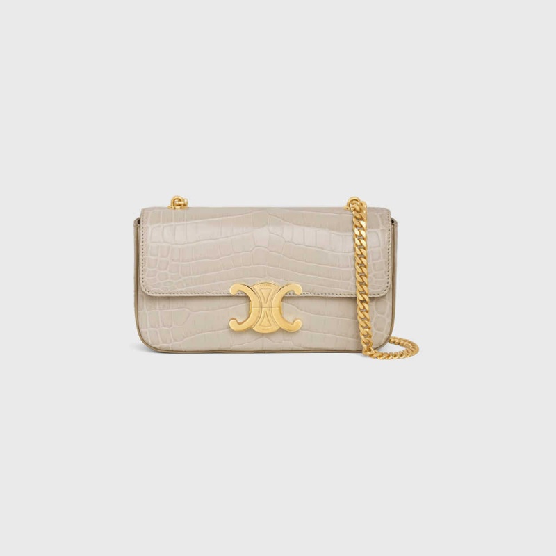 Celine Chain Shoulder Bag In Niloticus Crocodile Triomphe Lichtbeige | CL-593237