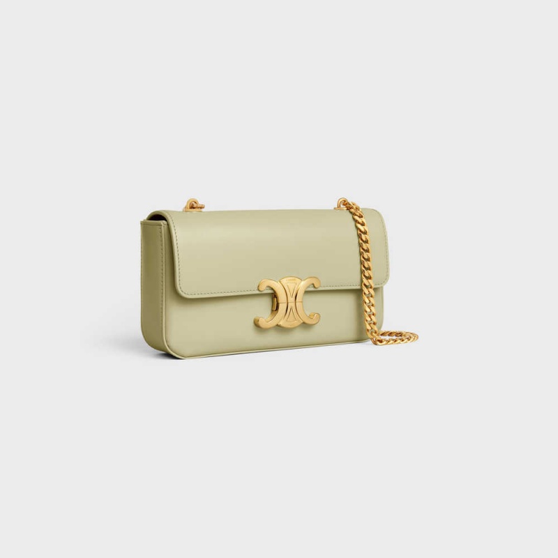 Celine Chain Shoulder Bag In Shiny Calfskin Triomphe Groen | CL-593228