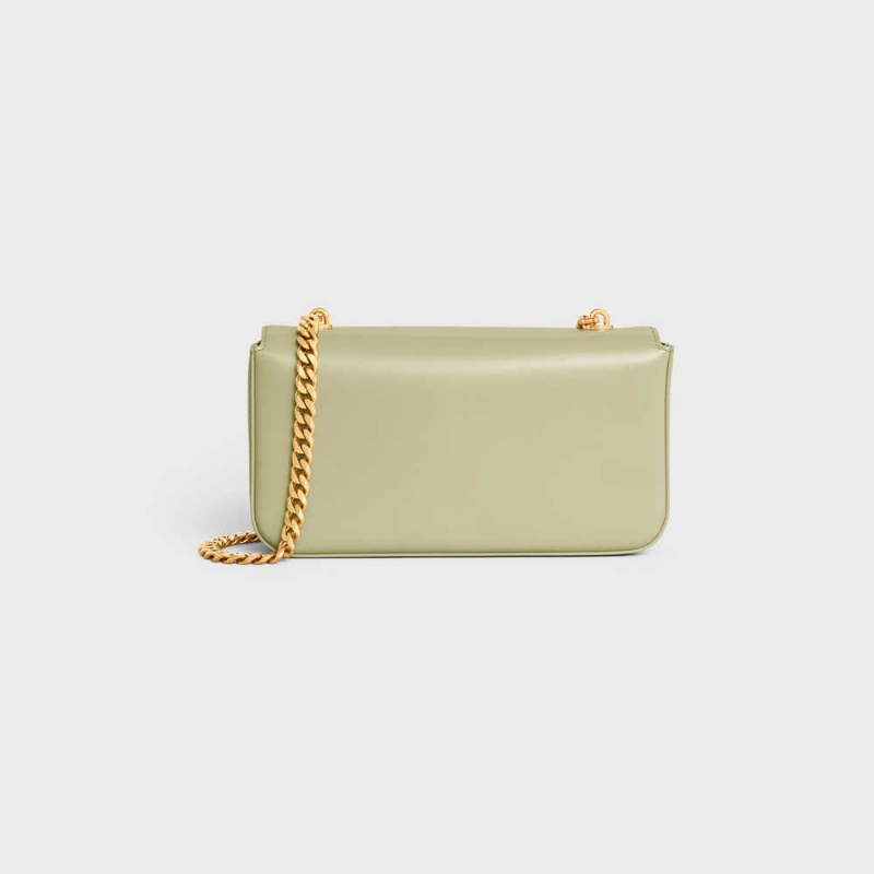 Celine Chain Shoulder Bag In Shiny Calfskin Triomphe Groen | CL-593228