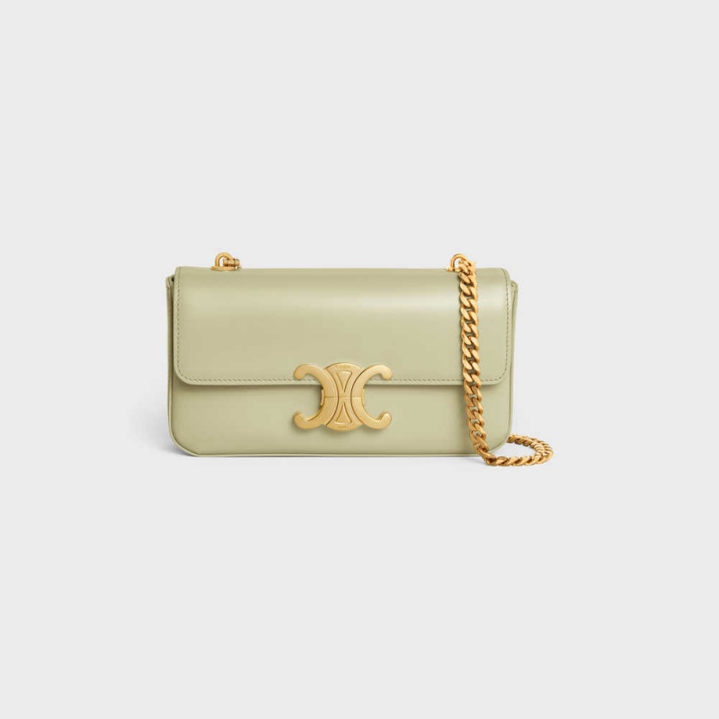 Celine Chain Shoulder Bag In Shiny Calfskin Triomphe Groen | CL-593228