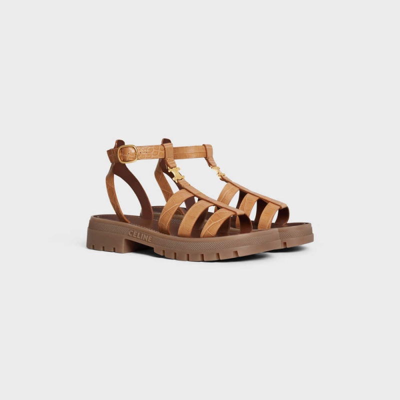 Celine Clea Triomphe Gladiator Chunky In Crocodile Stamped Calfskin Sandalen Bruin | CL-592575