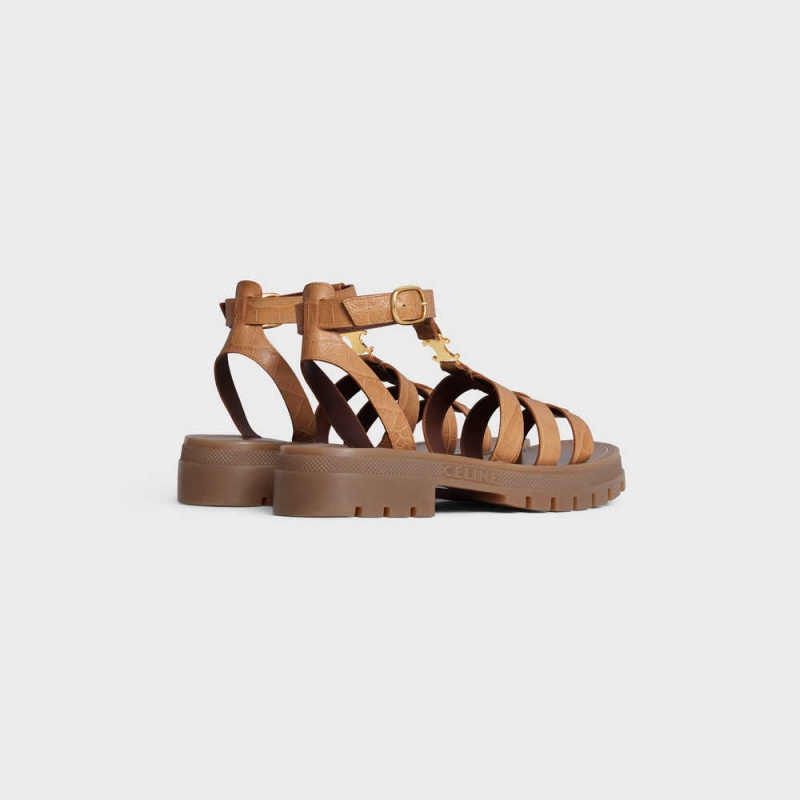 Celine Clea Triomphe Gladiator Chunky In Crocodile Stamped Calfskin Sandalen Bruin | CL-592575