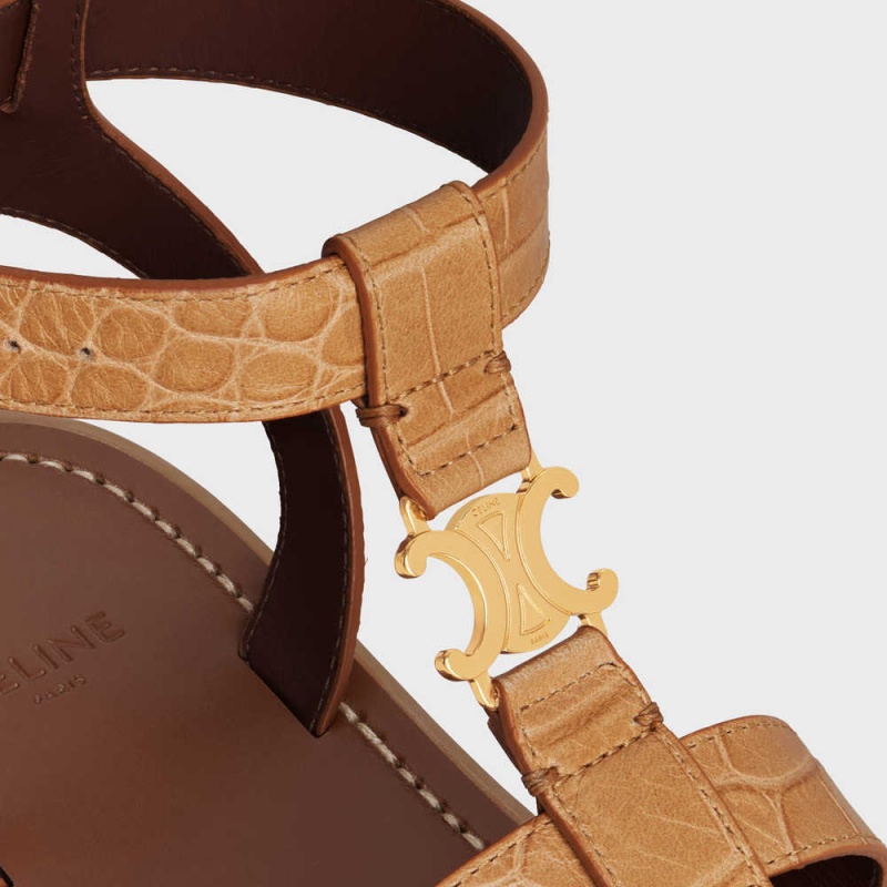 Celine Clea Triomphe Gladiator Chunky In Crocodile Stamped Calfskin Sandalen Bruin | CL-592575