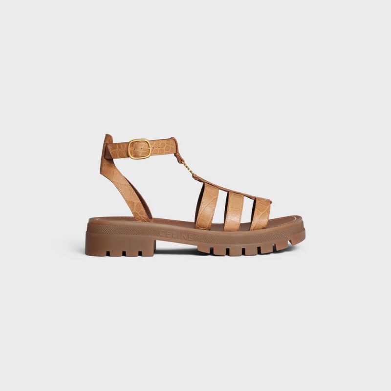 Celine Clea Triomphe Gladiator Chunky In Crocodile Stamped Calfskin Sandalen Bruin | CL-592575