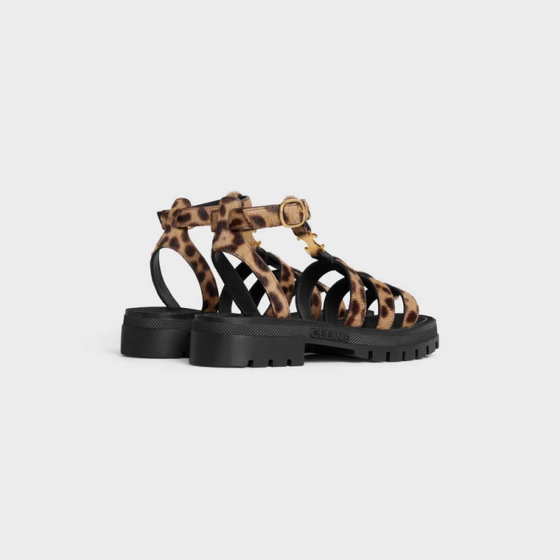 Celine Clea Triomphe Gladiator Chunky In Leopard Printed Hairy Calfskin Sandalen Zwart Bruin Beige | CL-592573