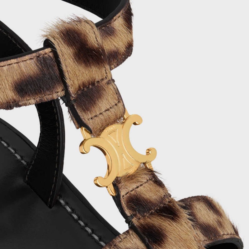 Celine Clea Triomphe Gladiator Chunky In Leopard Printed Hairy Calfskin Sandalen Zwart Bruin Beige | CL-592573