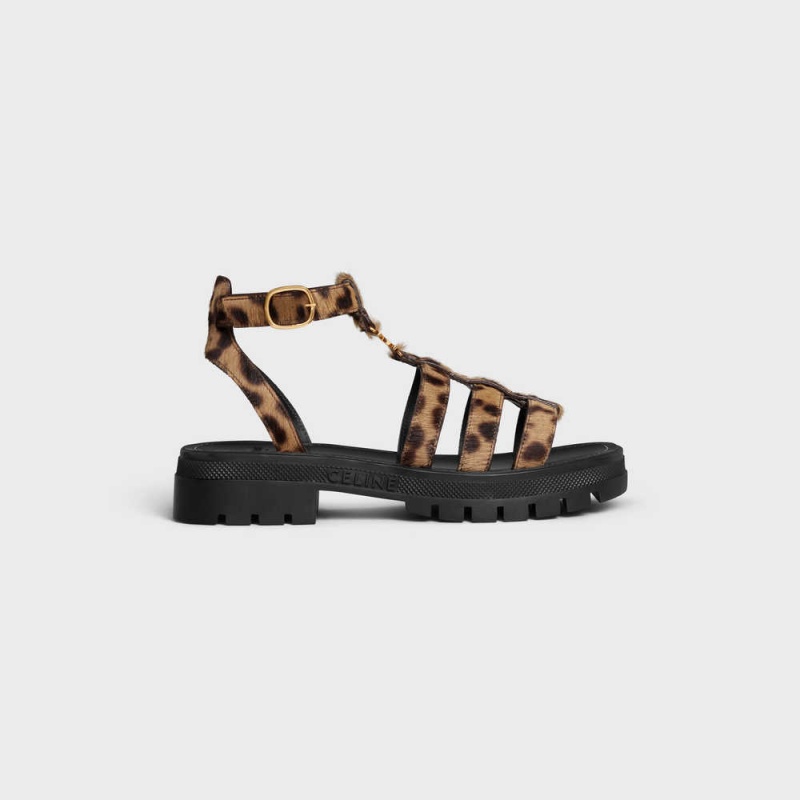 Celine Clea Triomphe Gladiator Chunky In Leopard Printed Hairy Calfskin Sandalen Zwart Bruin Beige | CL-592573