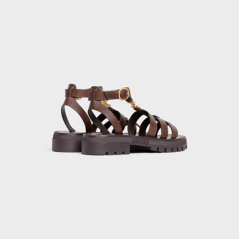 Celine Clea Triomphe Gladiator Chunky In Calfskin - Vegetal Tanning Sandalen Donkerbruin | CL-592572