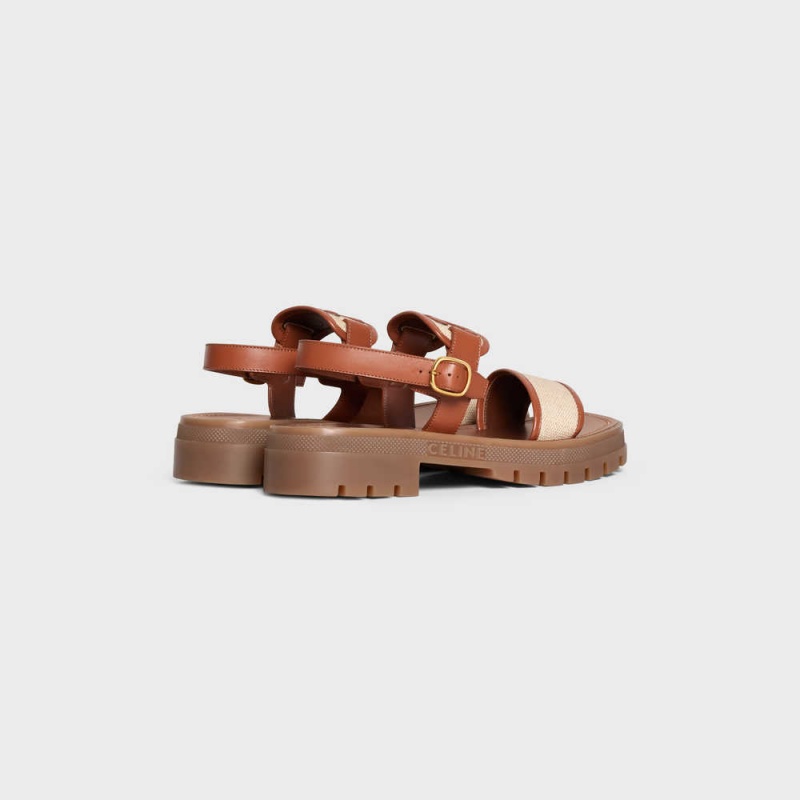 Celine Clea Triomphe In Calfskin - Vegetal Tanning & Canvas Sandalen Bruin Donkerbeige | CL-592571