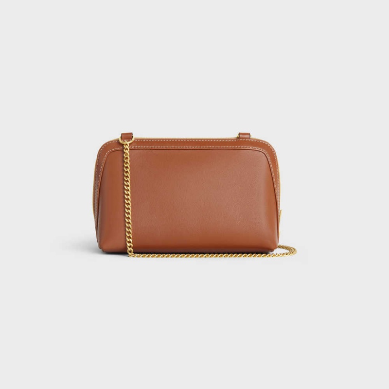 Celine Clutch On Chain Cuir Triomphe In Smooth Calfskin Mini Tassen Bruin | CL-593033