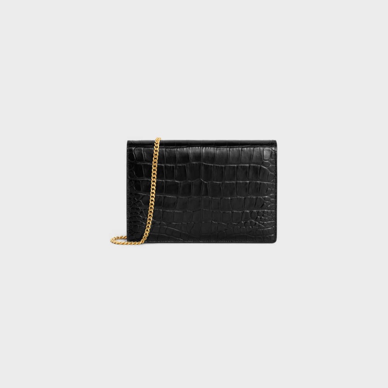 Celine Clutch Soir Triomphe In Niloticus Crocodile Mini Tassen Zwart | CL-593020