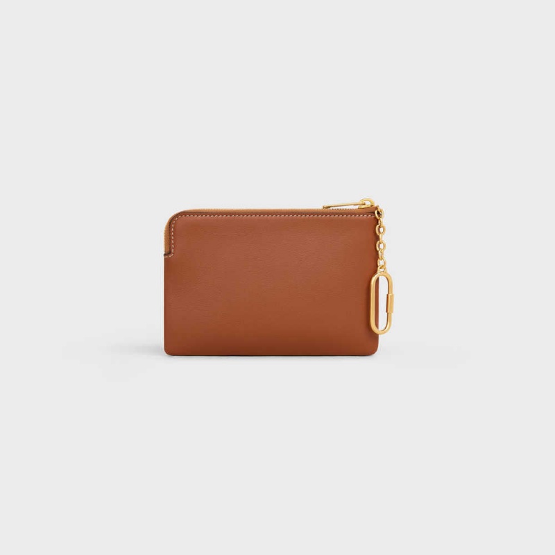 Celine Coand Card Pouch Cuir Triomphe Smooth Calfskin Pasjeshouder Bruin | CL-592951