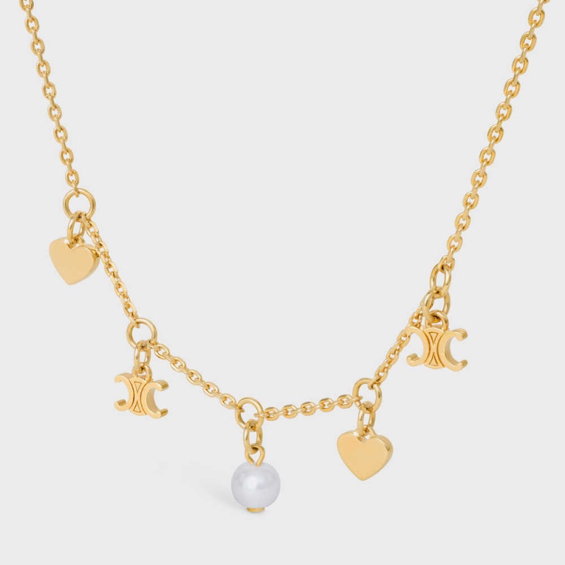 Celine CœUr Charms In Brass With Gold Finish And Resin Pearl Kettingen Goud Wit | CL-592242