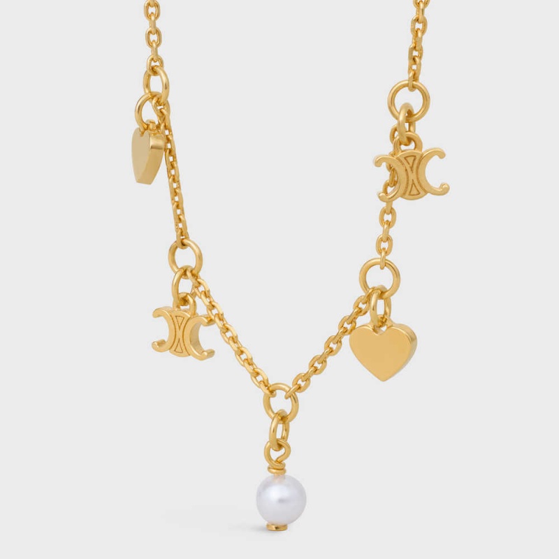 Celine CœUr Charms In Brass With Gold Finish And Resin Pearl Armbanden Goud Wit | CL-592237