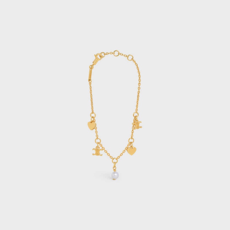 Celine CœUr Charms In Brass With Gold Finish And Resin Pearl Armbanden Goud Wit | CL-592237