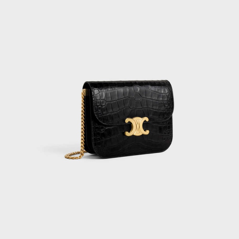 Celine College Bag In Niloticus Crocodile Triomphe Zwart | CL-593170