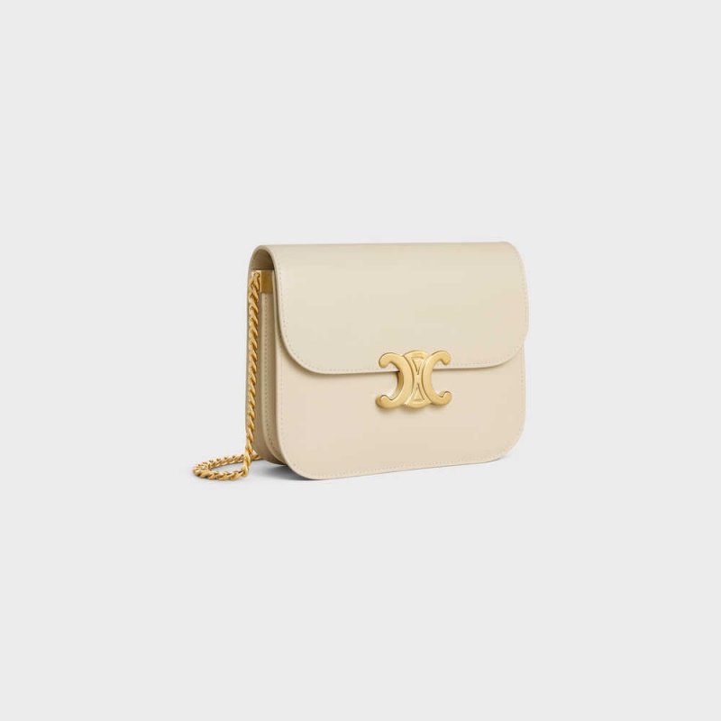 Celine College Bag In Shiny Calfskin Triomphe Beige | CL-593169