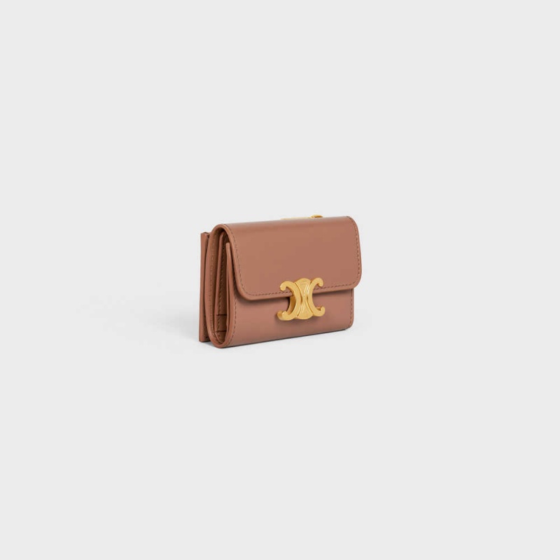 Celine Compact With Coin Triomphe In Shiny Calfskin Portefeuille Bruin | CL-592982