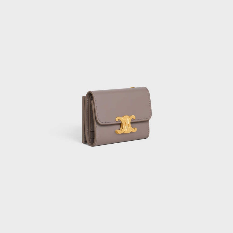 Celine Compact With Coin Triomphe In Shiny Calfskin Portefeuille Grijs | CL-592981