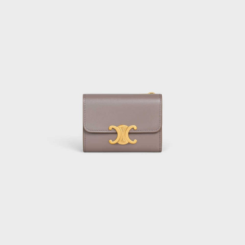 Celine Compact With Coin Triomphe In Shiny Calfskin Portefeuille Grijs | CL-592981