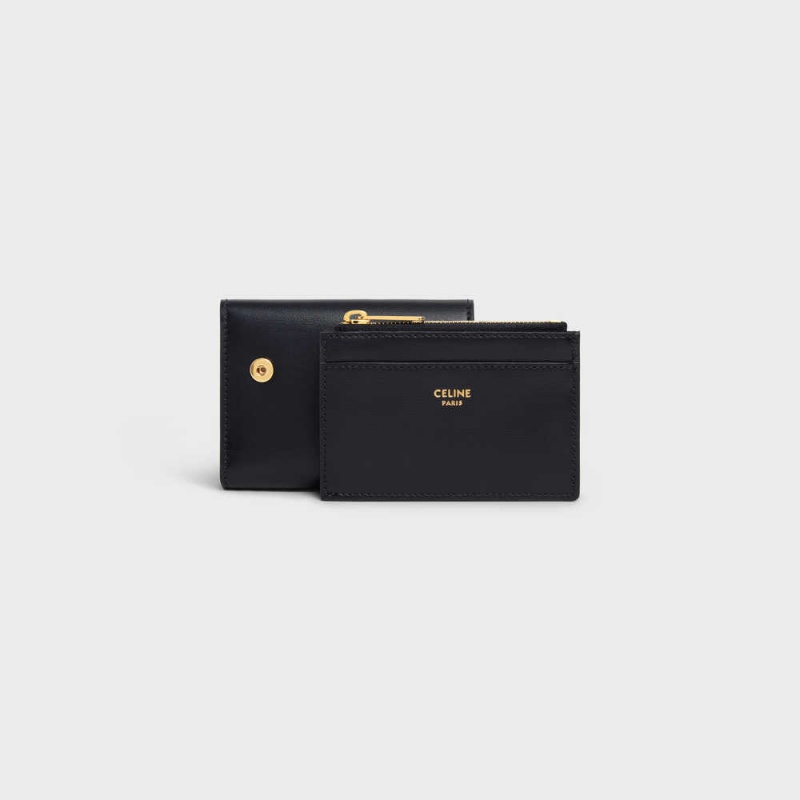 Celine Compact With Coin Triomphe In Shiny Calfskin Portefeuille Zwart | CL-592979