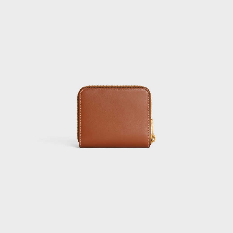 Celine Compact Zipped Cuir Triomphe In Smooth Calfskin Portefeuille Bruin | CL-592998