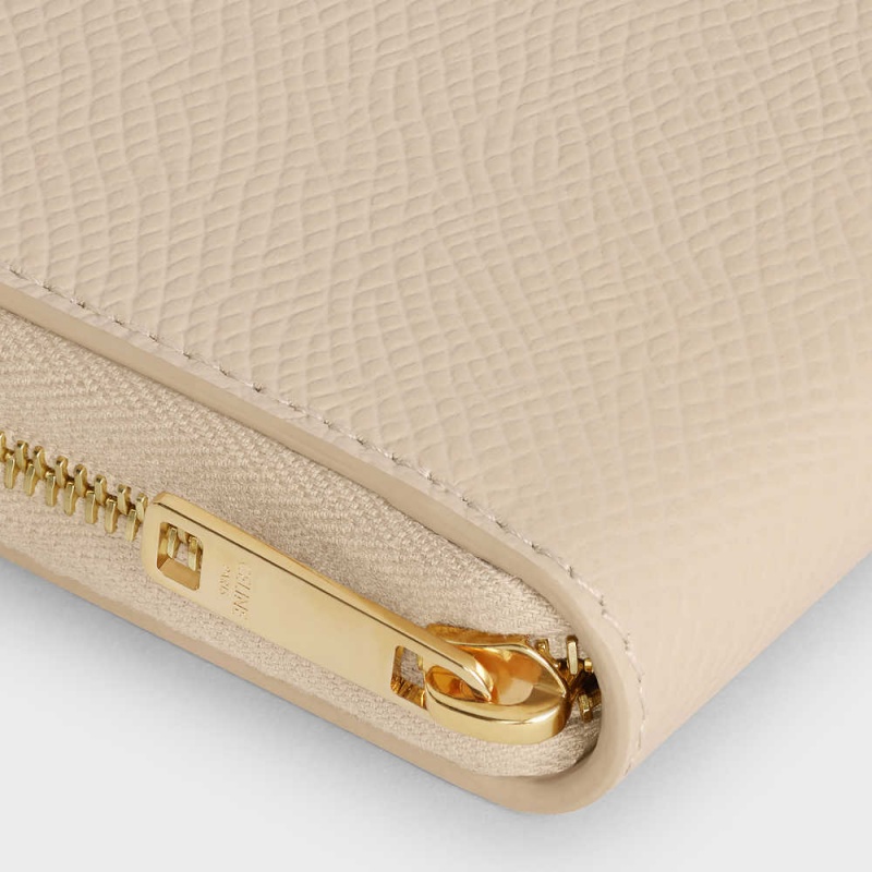 Celine Compact Zipped In Grained Calfskin Portefeuille Beige | CL-592999