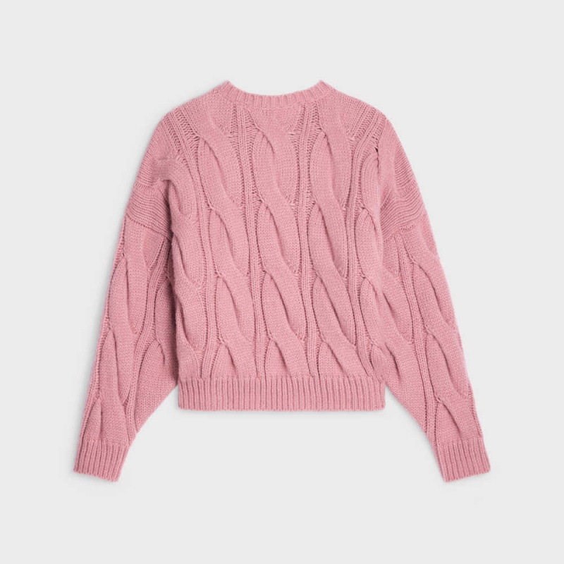 Celine Crew Neck In Cable-knit Cashmere And Silk Gebreide Kleding Roze | CL-592707