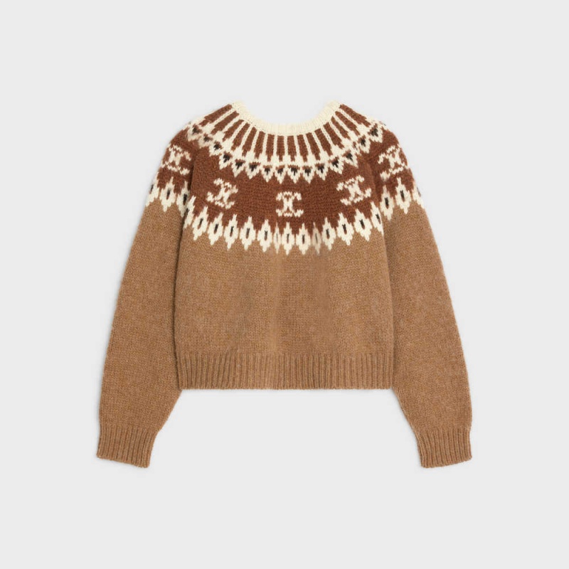 Celine Crew Neck In Triomphe Fair Isle Wol Gebreide Kleding Bruin | CL-592706