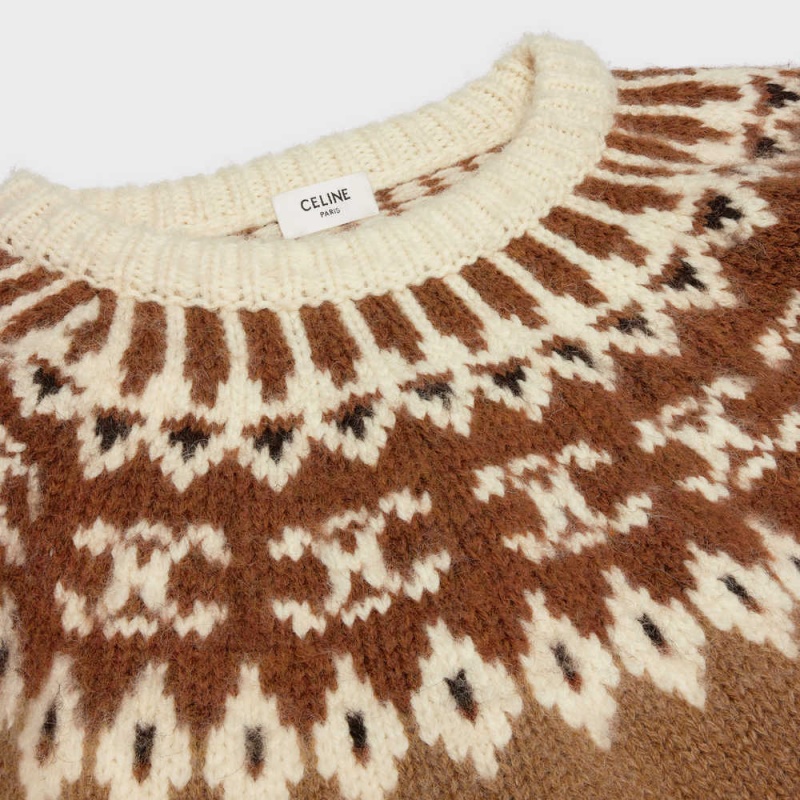 Celine Crew Neck In Triomphe Fair Isle Wol Gebreide Kleding Bruin | CL-592706