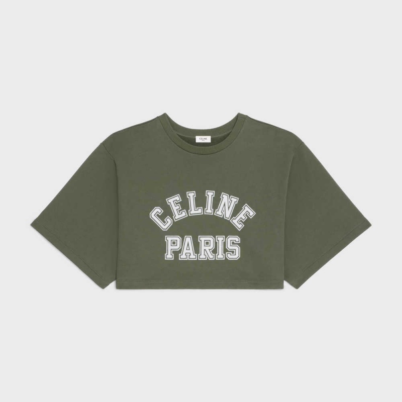 Celine Cropped In Katoenen Fleece T-shirt Wit | CL-592790