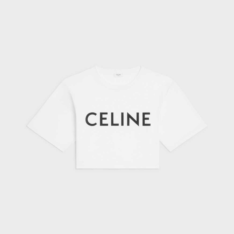 Celine Cropped In Katoenen Jersey T-shirt Wit | CL-592791