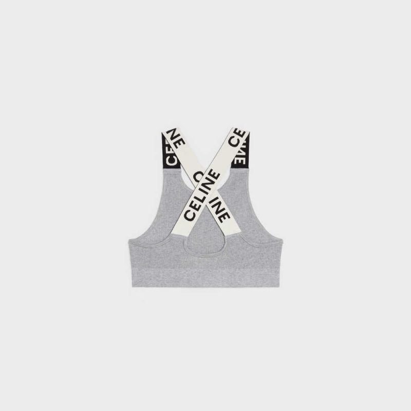 Celine Crossback Sports Bra In Atletische Knit Sweatshirts Grijs Wit | CL-592810