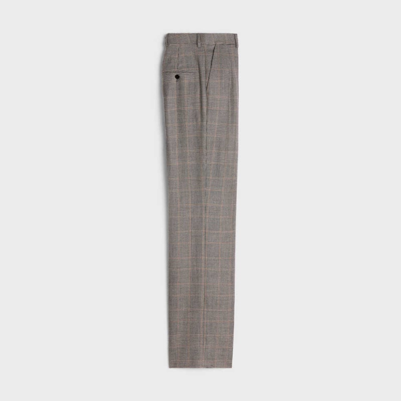 Celine Double-pleated Tixie In Checked Flannel Broek Grijs | CL-592736