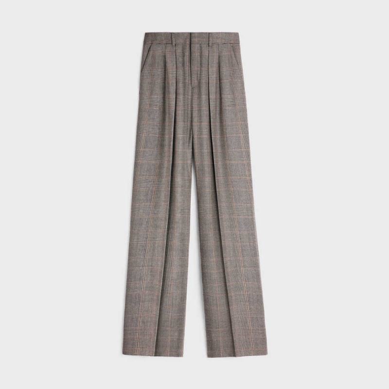 Celine Double-pleated Tixie In Checked Flannel Broek Grijs | CL-592736