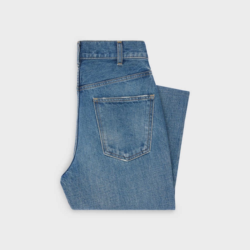 Celine Dylan Flared Jeans With Signature In Union Wash Denim Broek Lichtturkoois | CL-592717