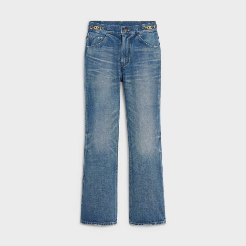 Celine Dylan Flared Jeans With Signature In Union Wash Denim Broek Lichtturkoois | CL-592717